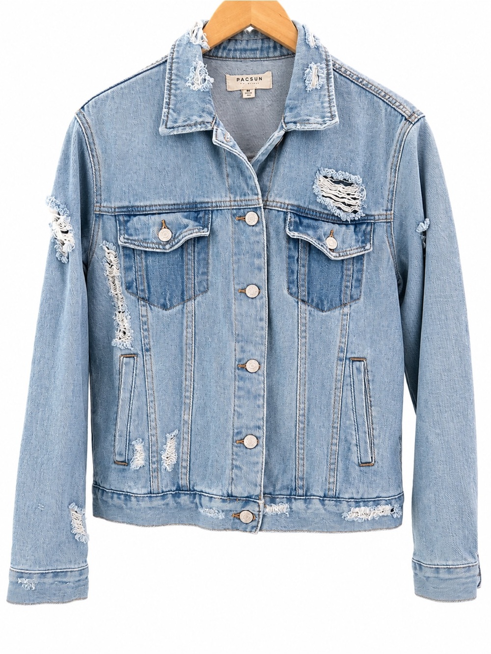 PacSun Distressed Denim Jacket Medium Light Wash Grunge Y2K